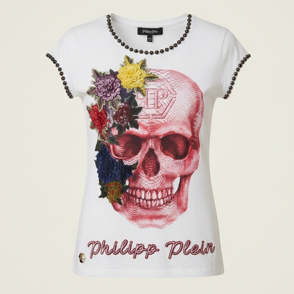 Philipp Plein Tops - Authentic Philipp Plein 'Skull & Flowers' Studded Couture Tee